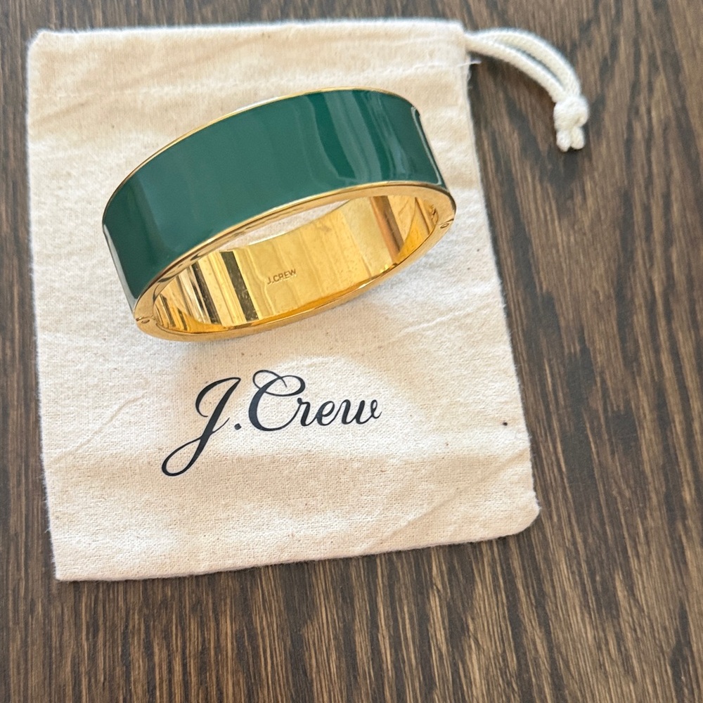 J. Crew Forest Green Enamel and Gold Bangle Bracelet